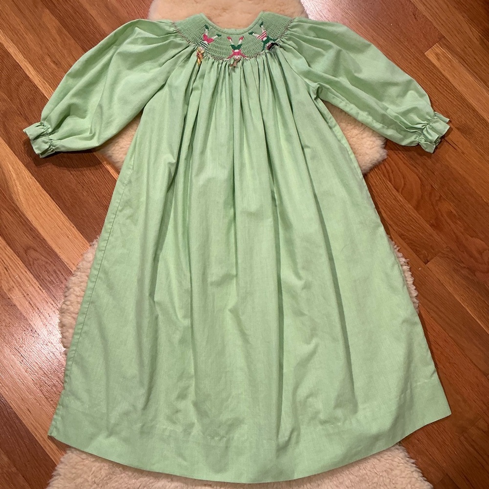 Amanda Remembered green gingham smocked handstand bishop dress